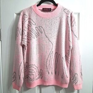 Vintage Sweater 80s Bel-Ami Pink And Gray Abstract Made In USA Soft Cozy